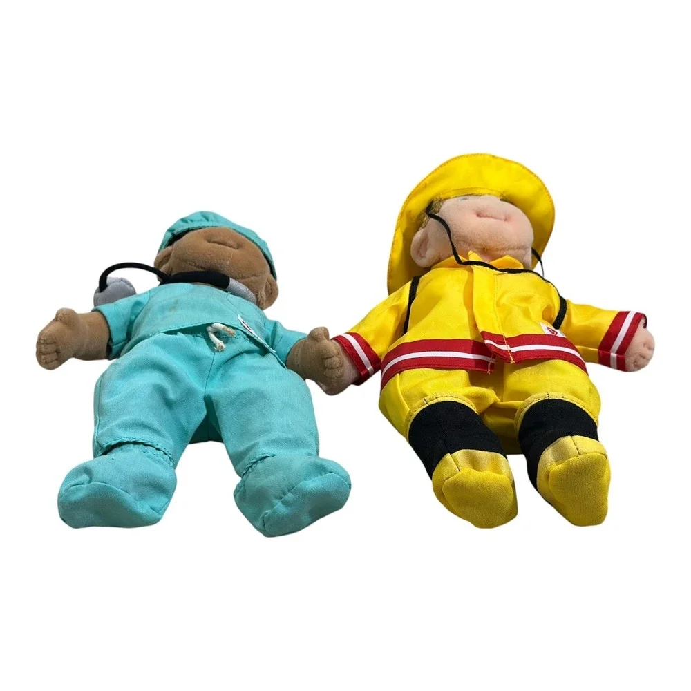 Ty Beanie Vntg Kids Boomer Fireman and Cutie Doctor‎ Plush Doll Set with Ty Gear